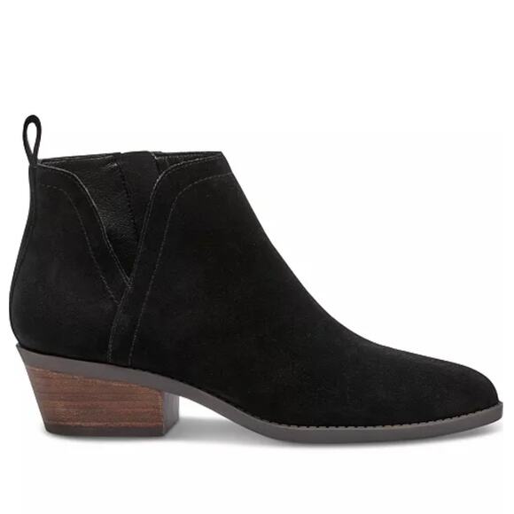 Lucky Brand 'Fallila' Bootie Black Suede Women's 7.5 Ankle Boot Stacked Heel - Picture 1 of 8